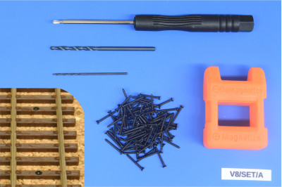 Sada pro šroubování kolejiva N a TT, zápustné vruty 1x10mm, 100ks + příslušenství